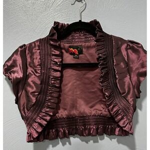 Y2K Womens Bolero Jacket Size M Purple Ruffle Smocked Witchy Goth Vamp Victorian